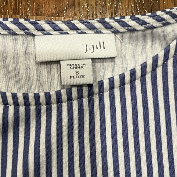J Jill Dress Womens Small Petite Navy Blue White Striped Stretch 3/4 Sleeves - Picture 2 of 4